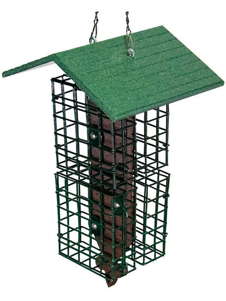 JCS Wildlife Quad Fleur de Lis Suet Feeder with Roof in green, designed for holding four suet cakes.