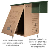 JCS Wildlife Recycled Poly Lumber Awesome Possum House with front panel door and grooves for easy access and grip