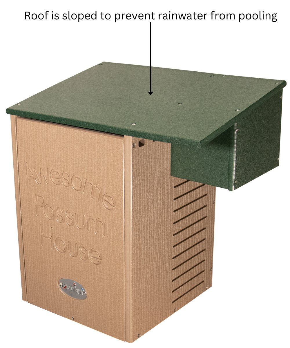 JCS Wildlife Recycled Poly Lumber Possum House with sloped roof to prevent rainwater pooling