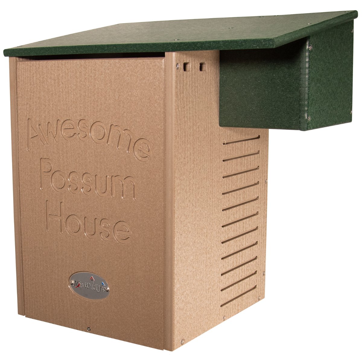JCS Wildlife Recycled Poly Lumber Awesome Possum House for protecting possums, made of durable eco-friendly materials.