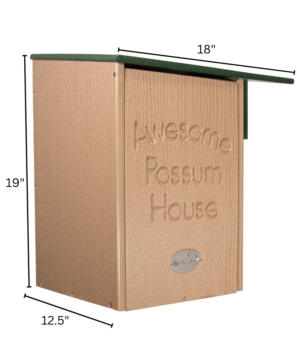 JCs Wildlife Recycled Poly Lumber Awesome Possum House with dimensions 18x19x12.5 inches, eco-friendly shelter for possums.