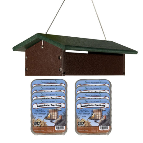 JCs Wildlife Recycled Poly Upside Down Double Suet Feeder with 8 Peanut Butter Suet Cakes