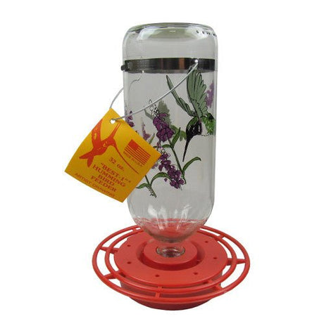 Original Best-1 Black Chinned Hummingbird Feeder 32 oz. with red base, 8 feeding ports, and bee proof design