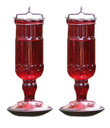 Two Perky-Pet 8119 Red Antique Glass Bottle Hummingbird Feeders with 4 Decorative Feeding Ports