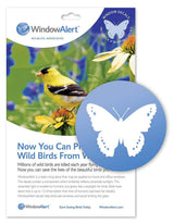 Window Alert 4 Butterfly Decals for bird protection on window with colorful bird and flower background